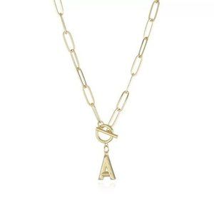 Initial A chain necklace monogram letter gold front closure boho